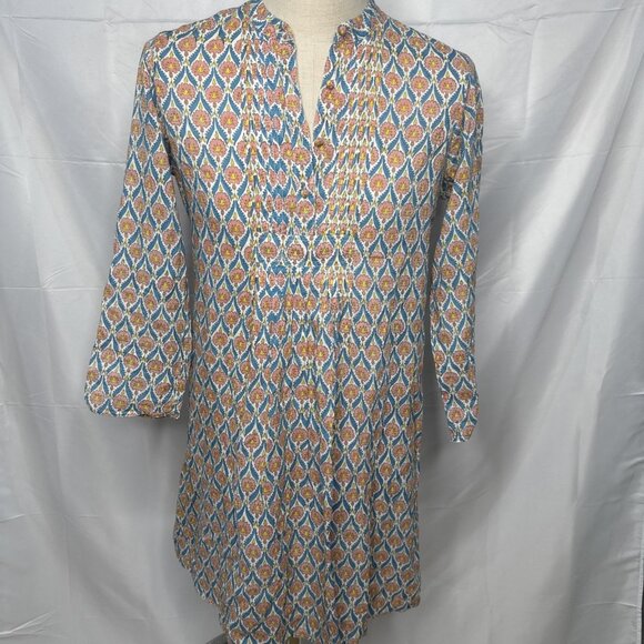 Roller Rabbit Dress Tunic Pink Blue Light Weight Cotton Pintuck pleat Coverup - Picture 1 of 10
